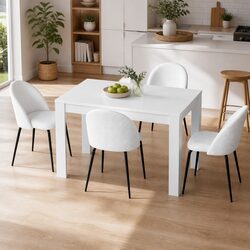 Dining Table and Chair Set 5 Piece White Sherpa Upholstery Seats 4 People