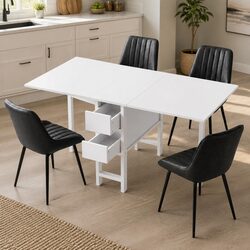 Dining Set 5pcs Foldable Table Chairs Gateleg Kitchen Furniture Black White