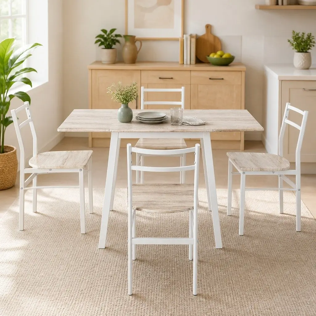 Dining Table and Chairs Set Foldable Space-Saving 5 Piece
