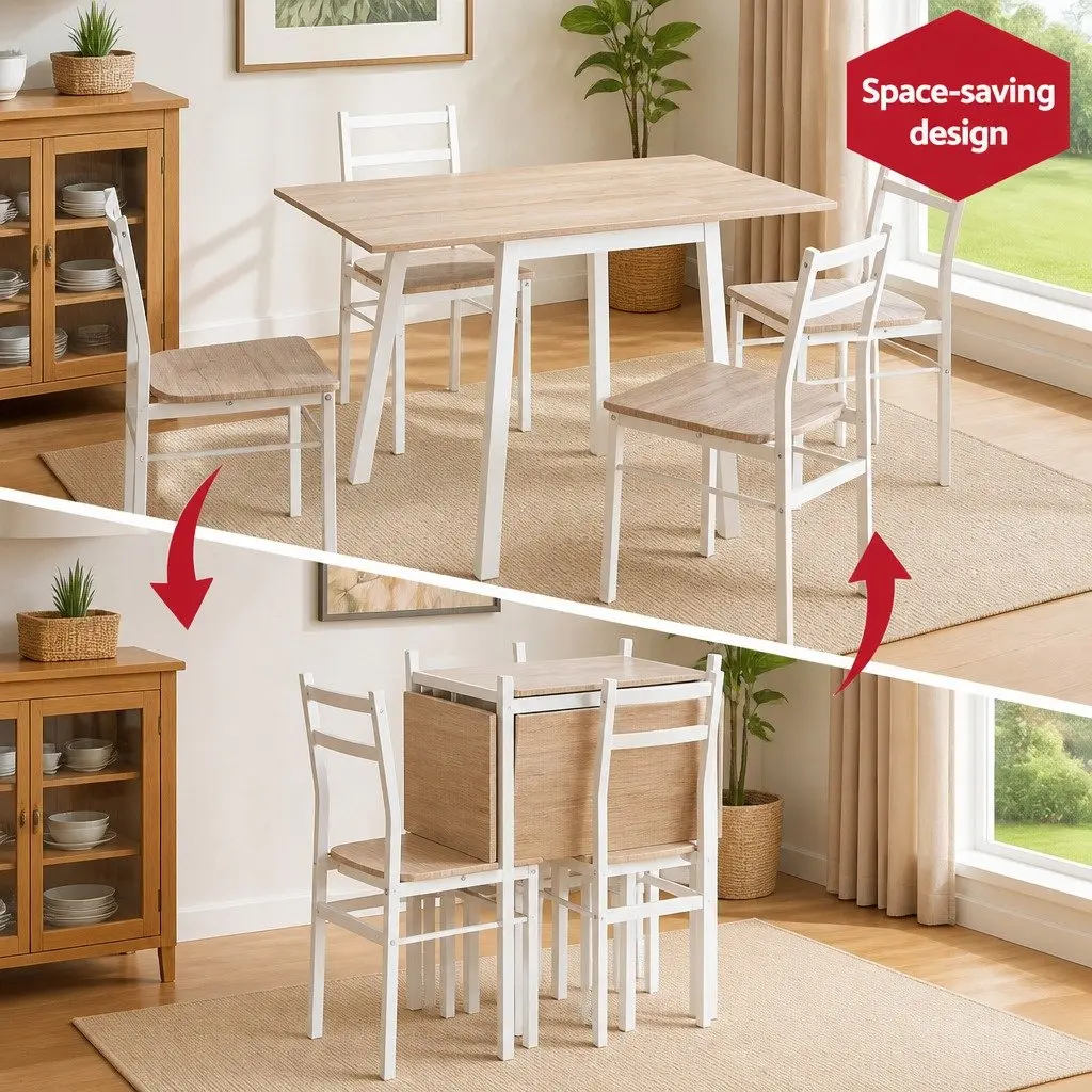 Dining Table and Chairs Set Foldable Space-Saving 5 Piece