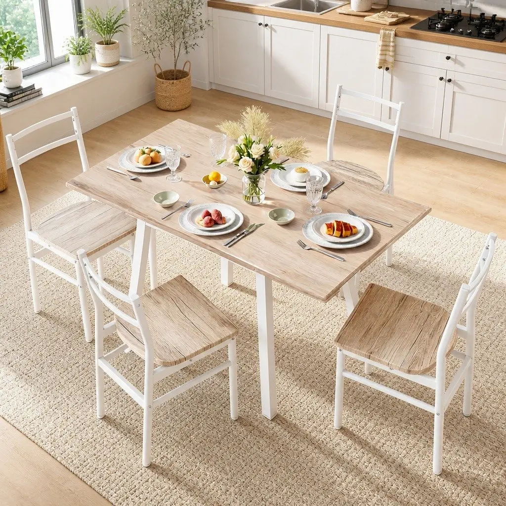 Dining Table and Chairs Set Foldable Space-Saving 5 Piece