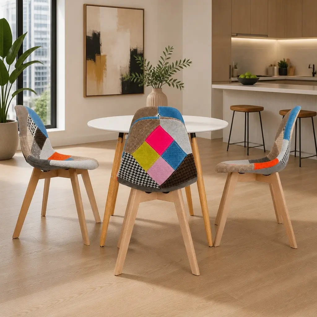 Dining Table and 4 Chairs Set Round 100cm MDF Top Beech Wood Legs Modern Design