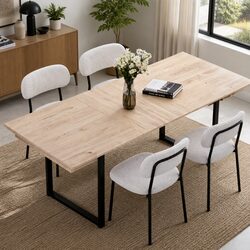 Extendable Dining Table Set 140-200cm with 4 Dining Chairs White Sherpa Fabric