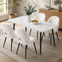 Dining Table and Chairs Set 5 Piece Kitchen Furniture Marble Effect White Grey