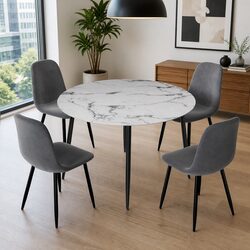 Modern Grey Dining Table with 4 Upholstered Chairs