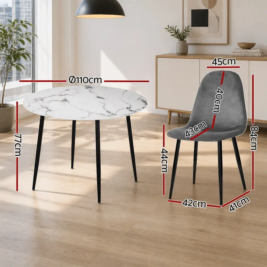 Dining Set Round Marble Grey Industrial Modern Table with 4 Chairs