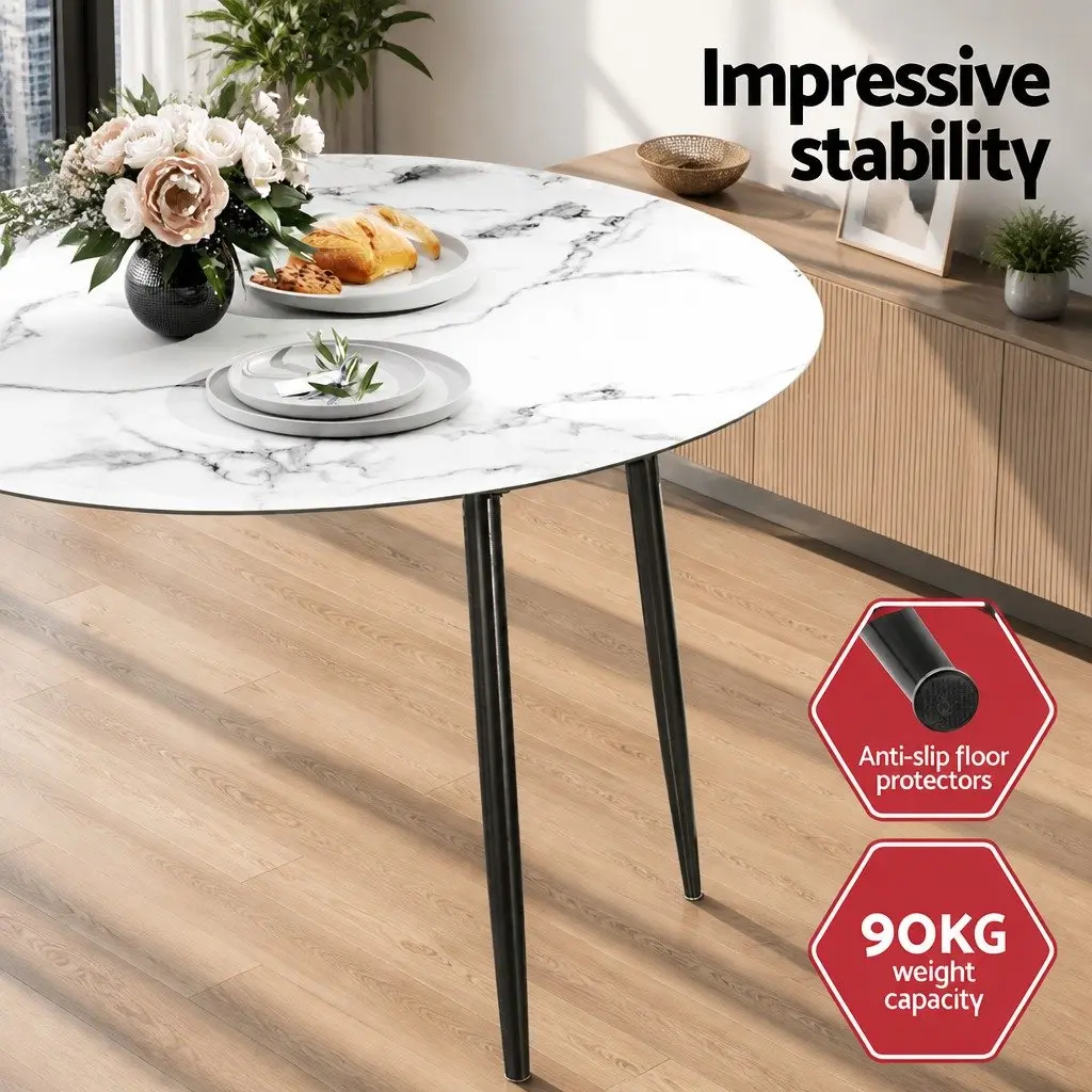 Dining Set Round Marble Grey Industrial Modern Table with 4 Chairs