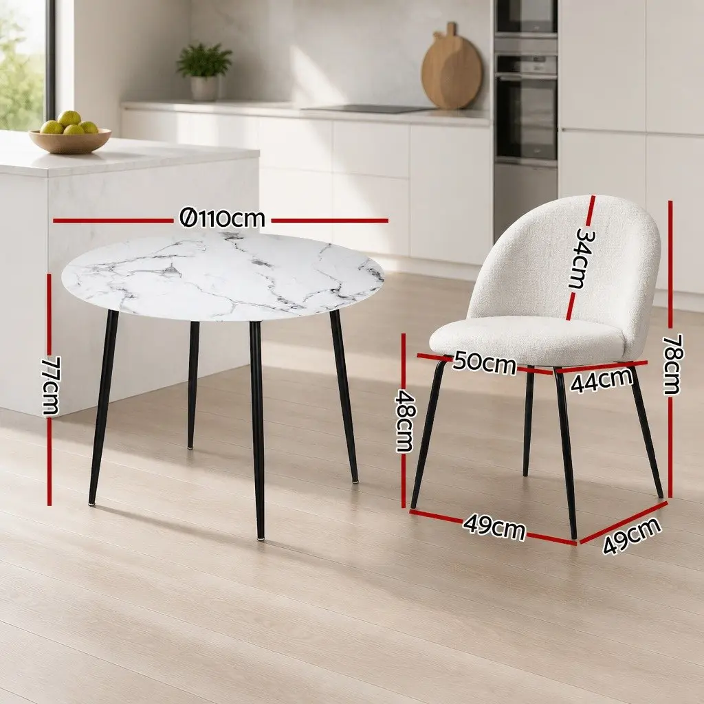 Dining Set Round Marble White Modern 5 Piece