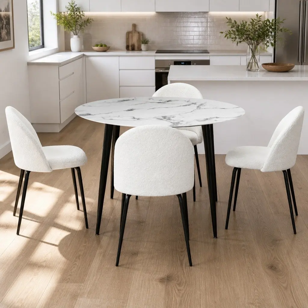 Dining Set Round Marble White Modern 5 Piece