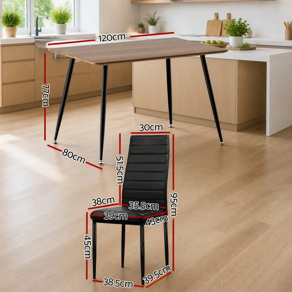 Dining Set Industrial Style Rectangle Table with Metal Legs and 4 Cushioned Chairs