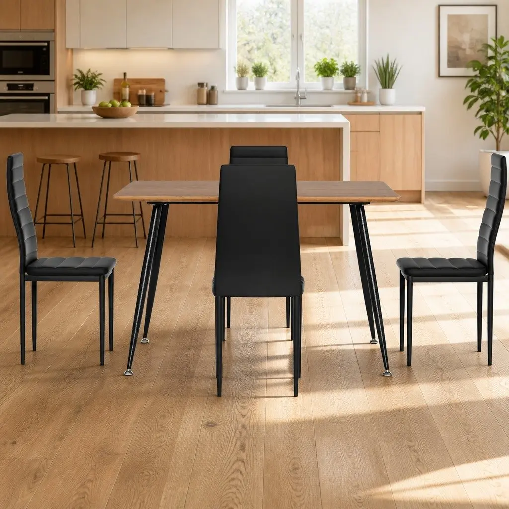 Dining Set Industrial Style Rectangle Table with Metal Legs and 4 Cushioned Chairs