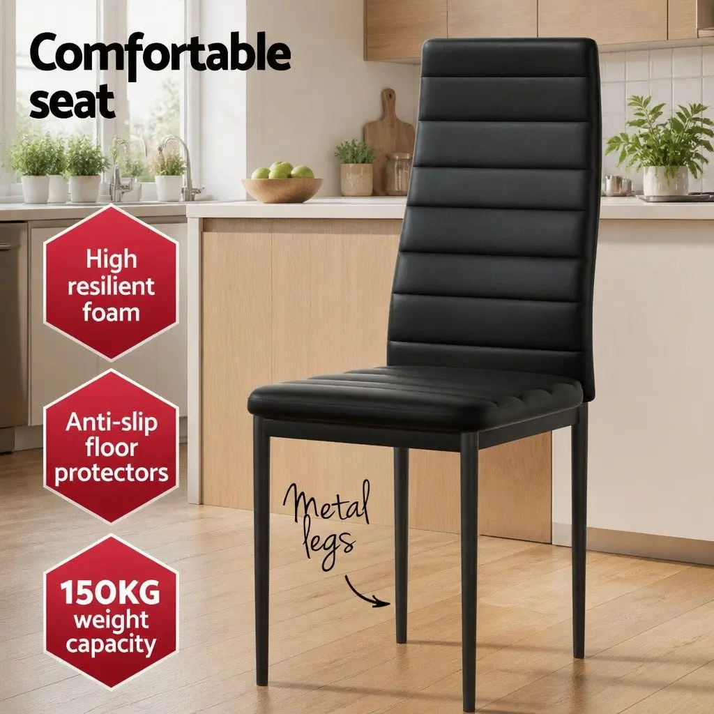 Dining Set Industrial Style Rectangle Table with Metal Legs and 4 Cushioned Chairs