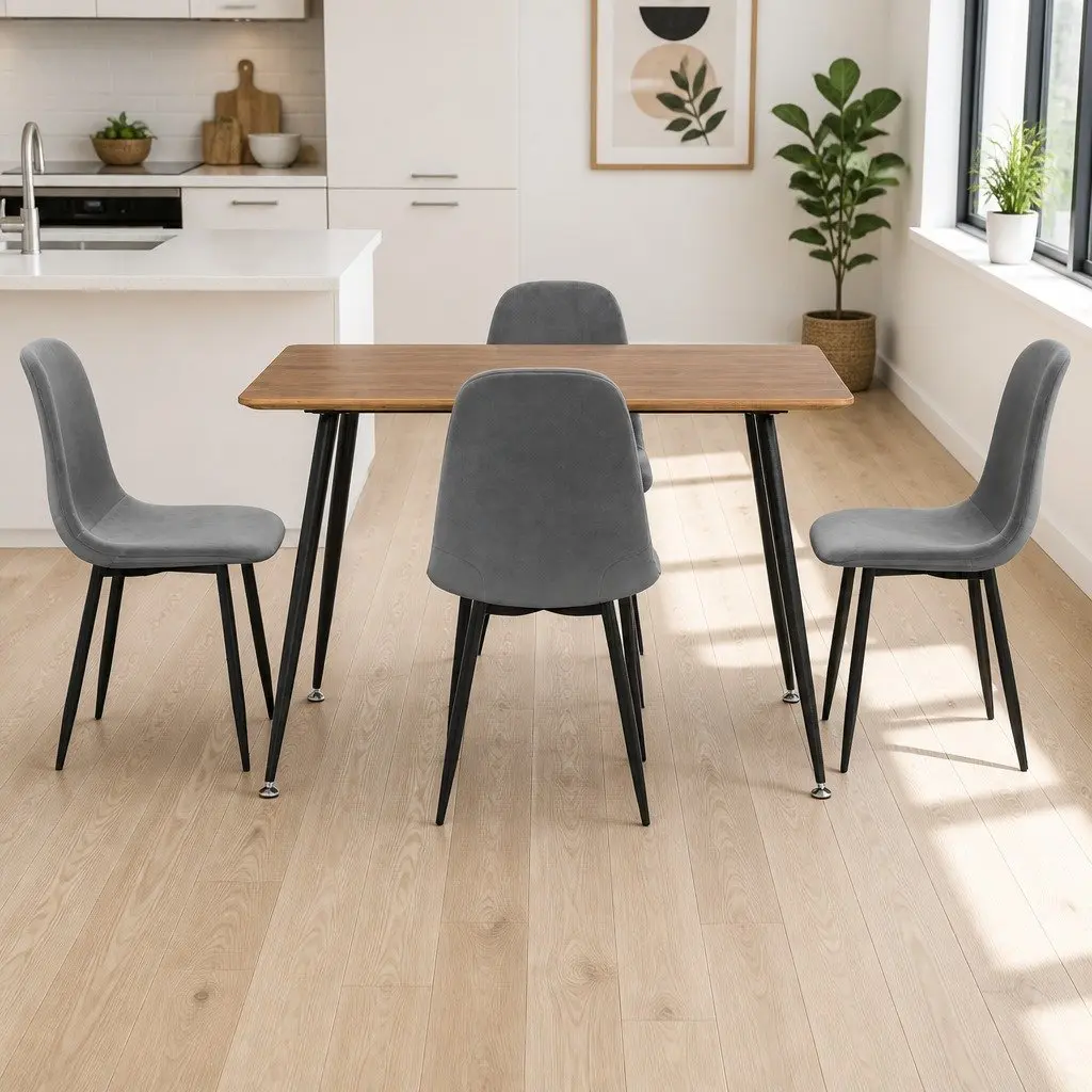 Dining Set Industrial Style 5 Piece MDF Tabletop Metal Legs Grey Oak