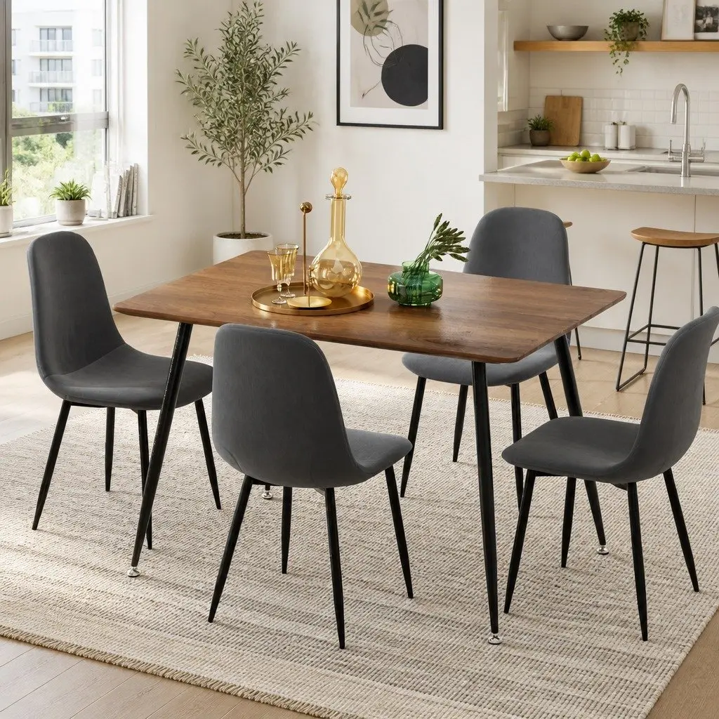 Dining Set Industrial Style 5 Piece MDF Tabletop Metal Legs Grey Oak