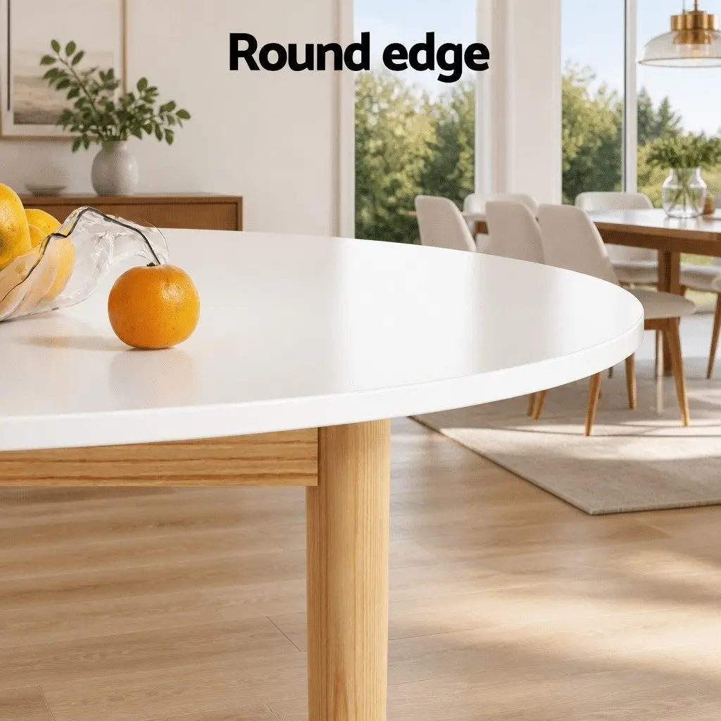 Dining Set Round Table with Smooth Edges and 4 Stackable Chairs White