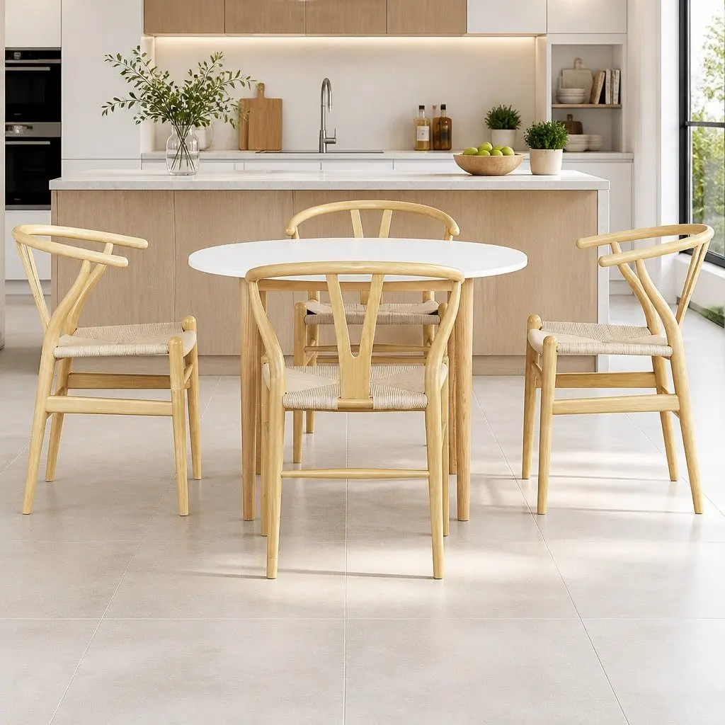 Dining Table and 4 Chairs Set Round Tabletop Kitchen Dining Room Furniture