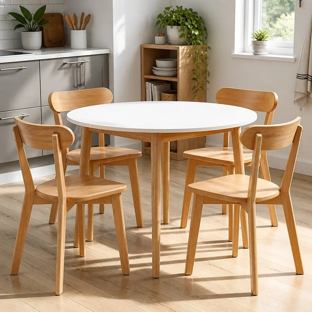 Round Dining Set Compact 5 Piece White 108cm