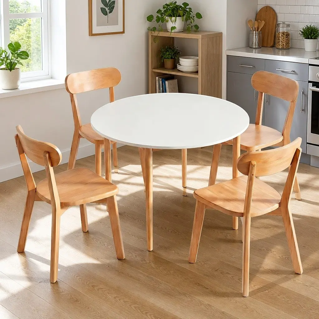 Round Dining Set Compact 5 Piece White 108cm