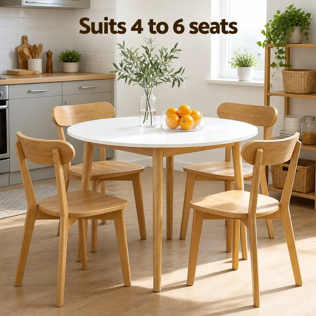 Round Dining Set Compact 5 Piece White 108cm