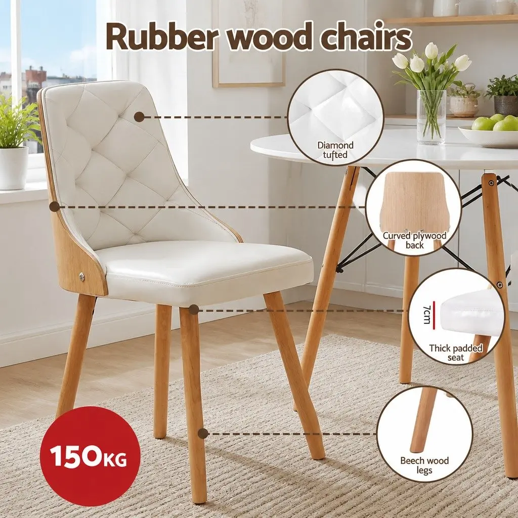 Dining Set Compact 3 Piece 90cm Round Table and 2 Chairs White