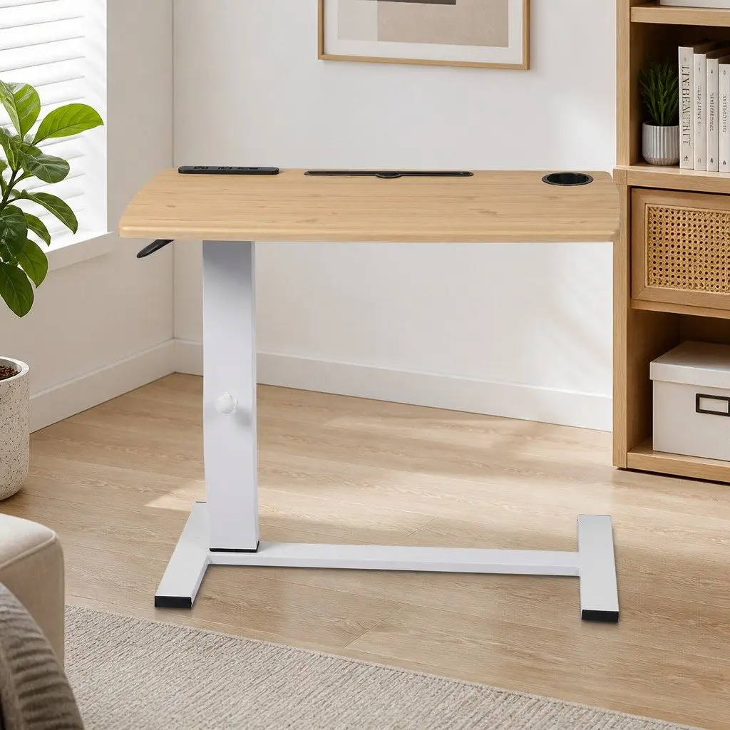Standing Desk Height Adjustable Gas Lift Tablet Groove Power USB Oak