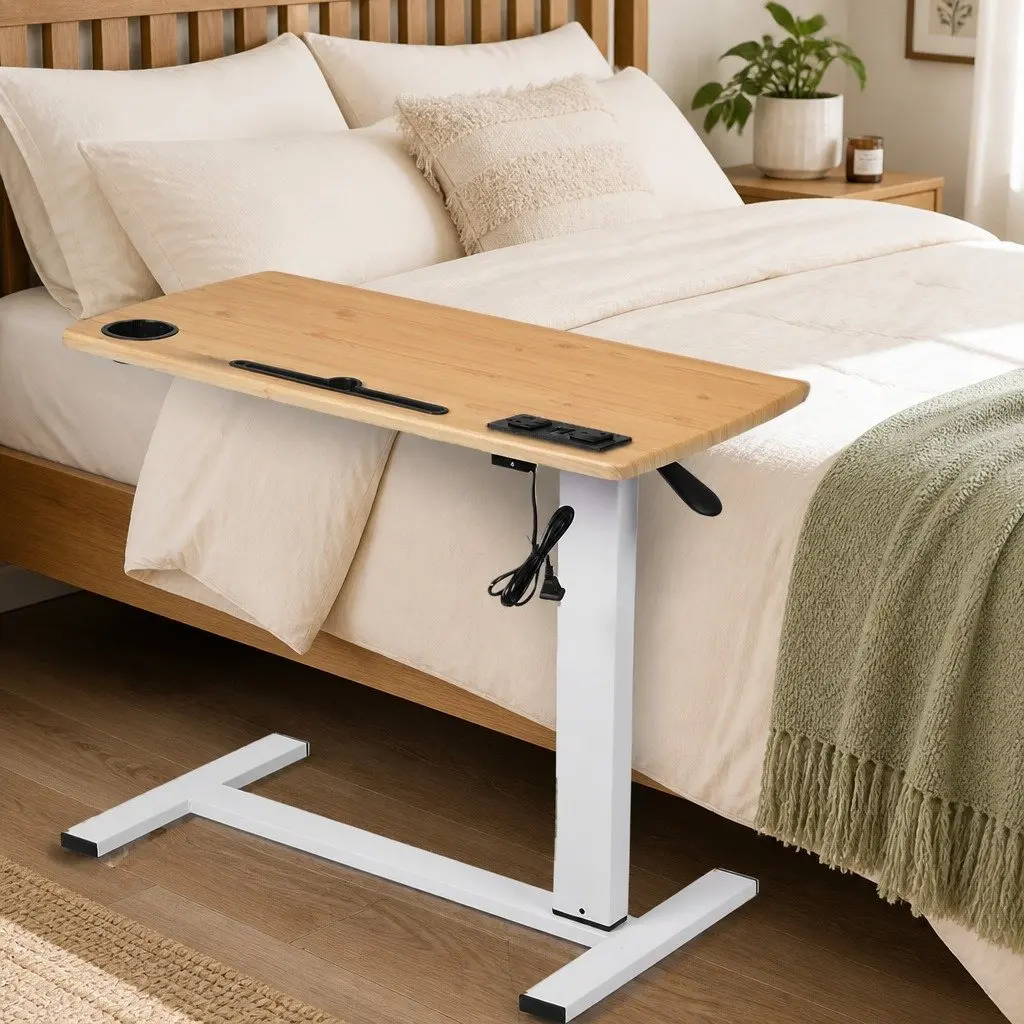 Standing Desk Height Adjustable Gas Lift Tablet Groove Power USB Oak