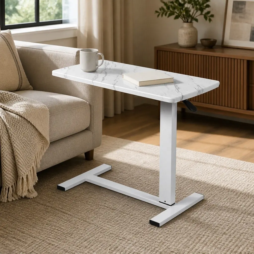 Height Adjustable Sofa Bed Side Table with Wheels 65-93cm Standing Desk White