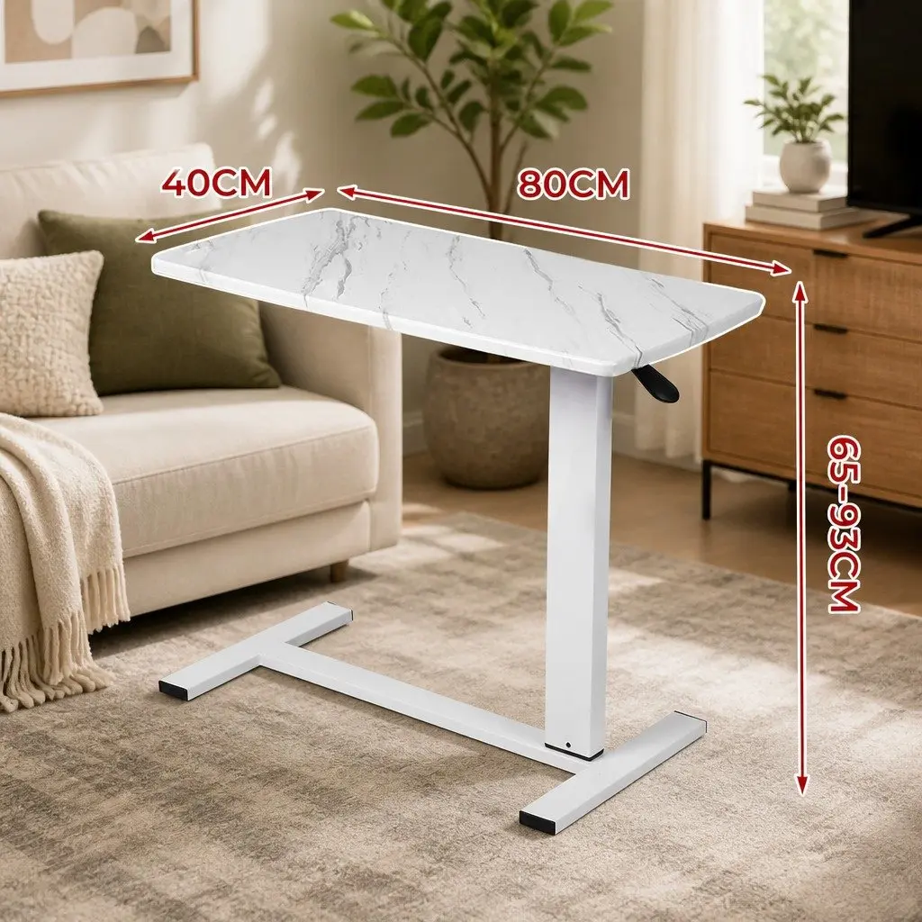 Height Adjustable Sofa Bed Side Table with Wheels 65-93cm Standing Desk White