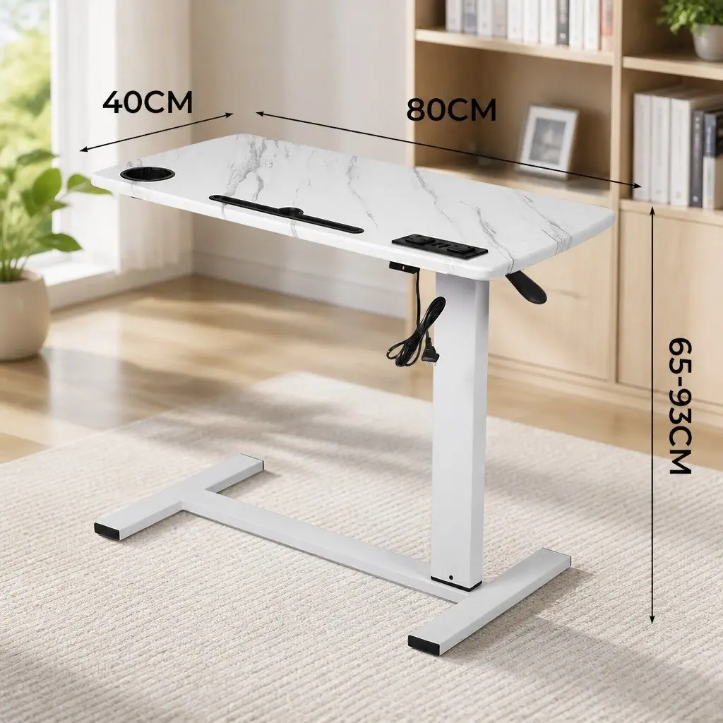 Height Adjustable Standing Desk White 65-93cm Gas Lift Home Office Table with Power Points USB Ports and Tablet Groove