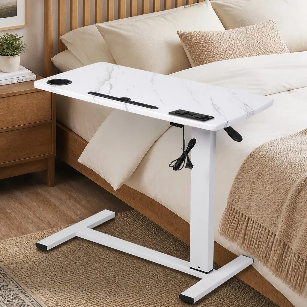 Height Adjustable Standing Desk White 65-93cm Gas Lift Home Office Table with Power Points USB Ports and Tablet Groove