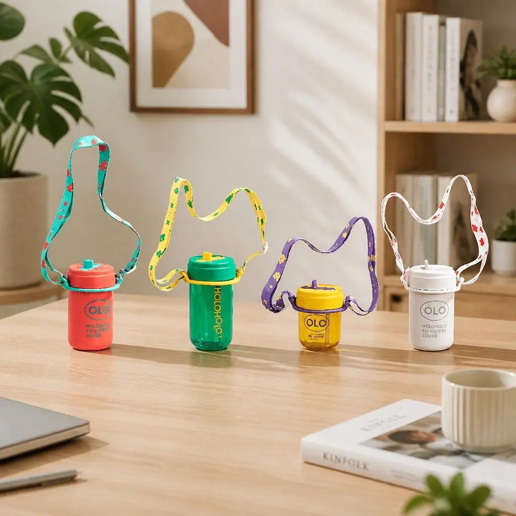 Coffee Cup Holder Portable Hands-Free Carrier Strap Purple