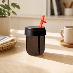 Reusable Coffee Cup with Straw Grey 300ml Heat-Resistant Durable Drinkware