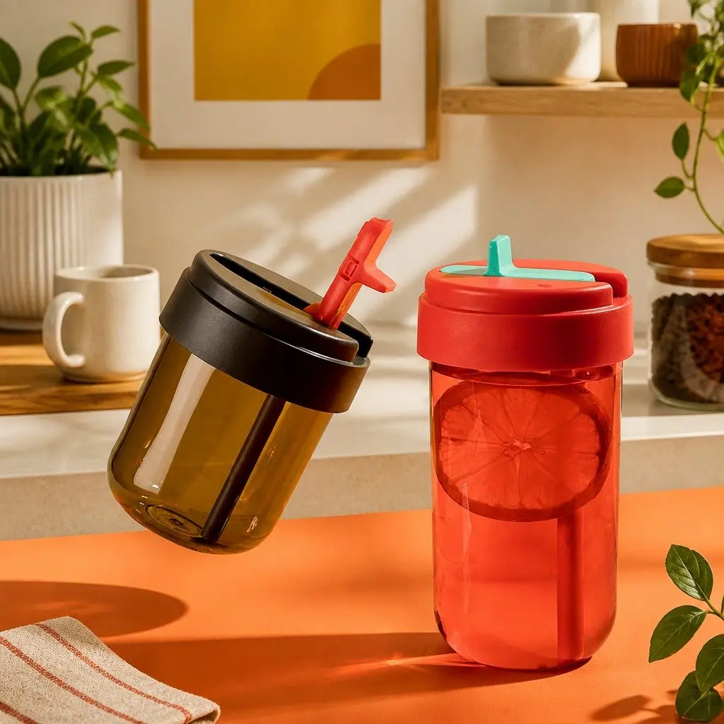 Reusable Coffee Cup with Straw Grey 300ml Heat-Resistant Durable Drinkware