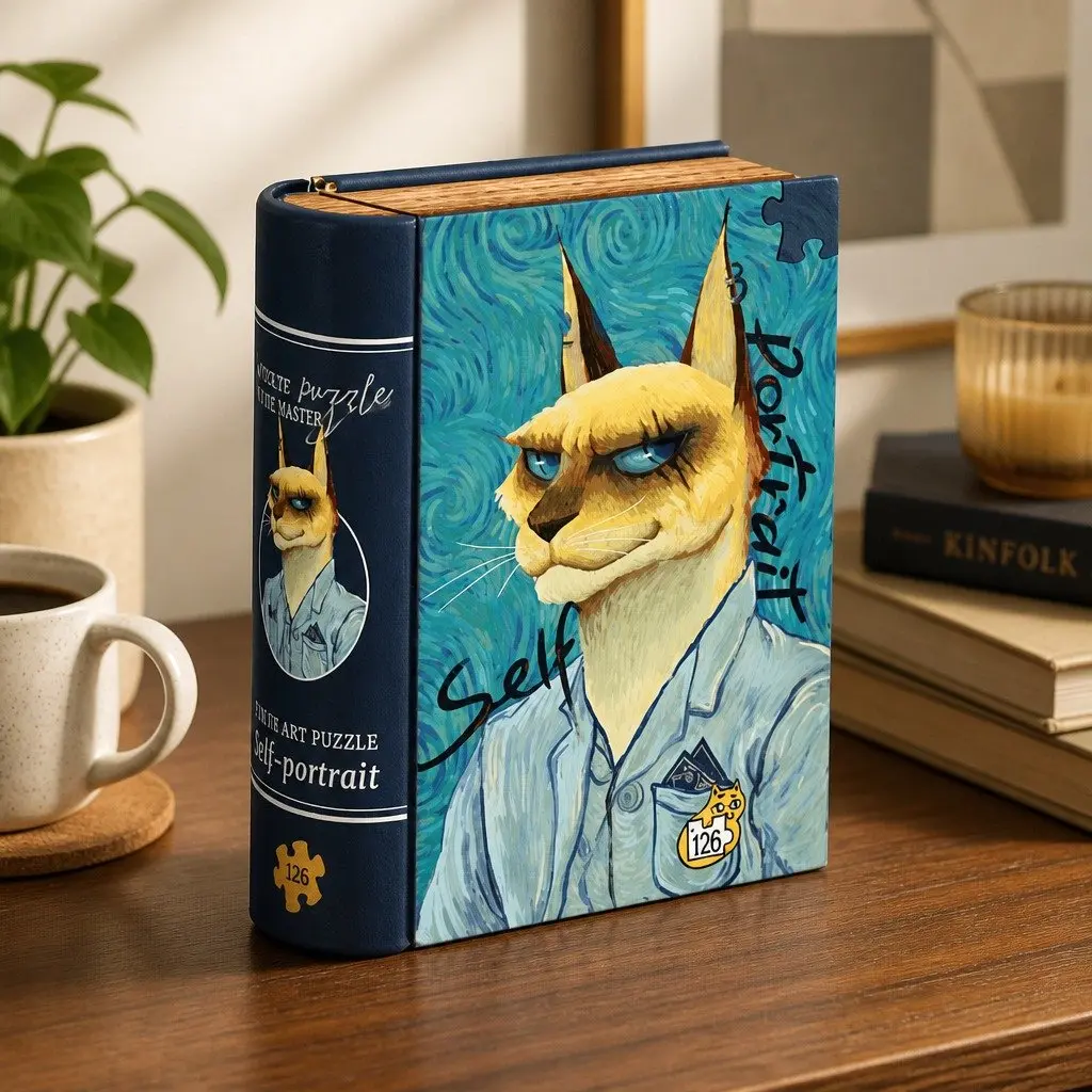 Cat in Art Puzzle Van Gogh Self Portrait 126 Pieces Tin Case Kids Teens