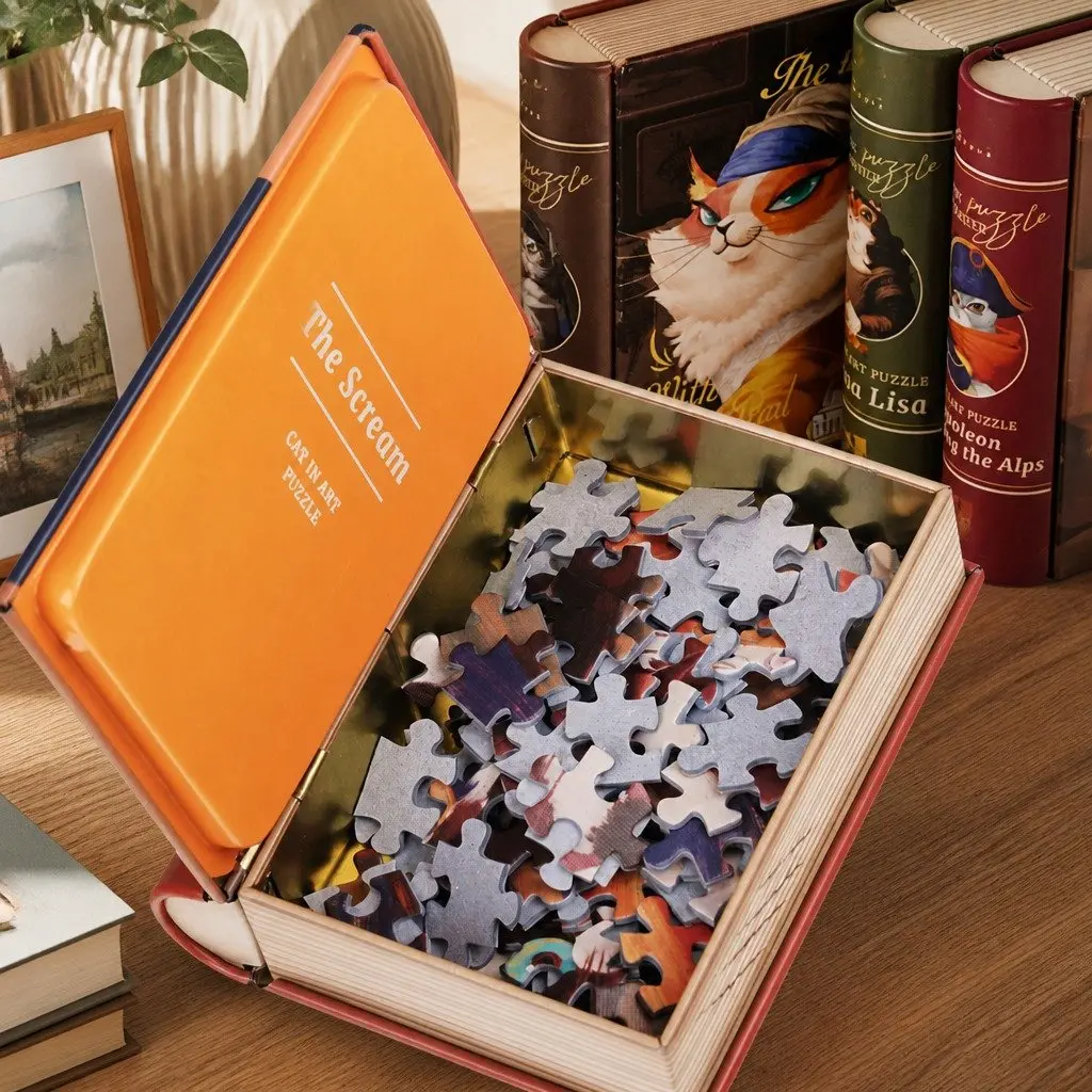 Cat Puzzle Art Van Gogh Self Portrait 126 Pieces Tin Case for Kids and Teens