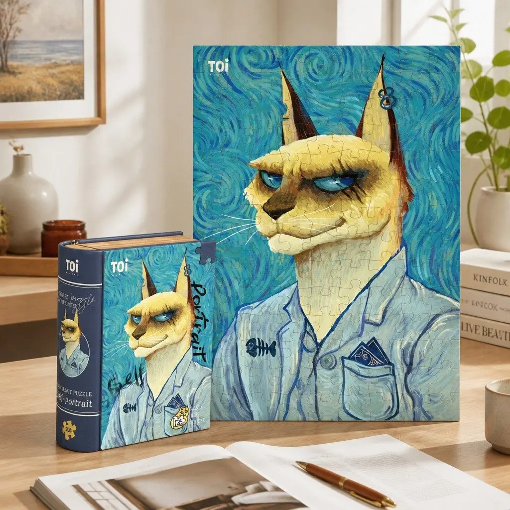 Cat Puzzle Art Van Gogh Self Portrait 126 Pieces Tin Case for Kids and Teens