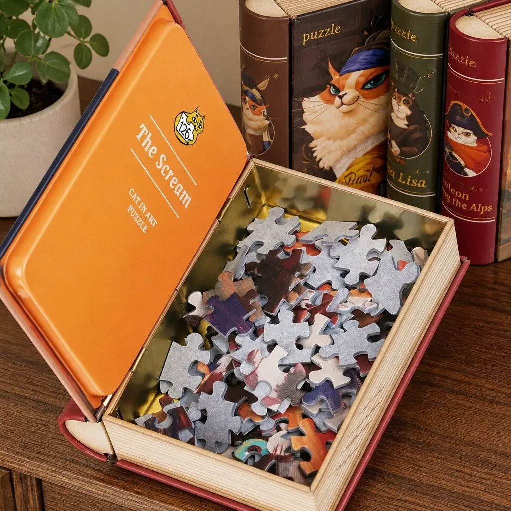 Cat Puzzle Mona Lisa Artistic Theme 126 Pieces Tin Case