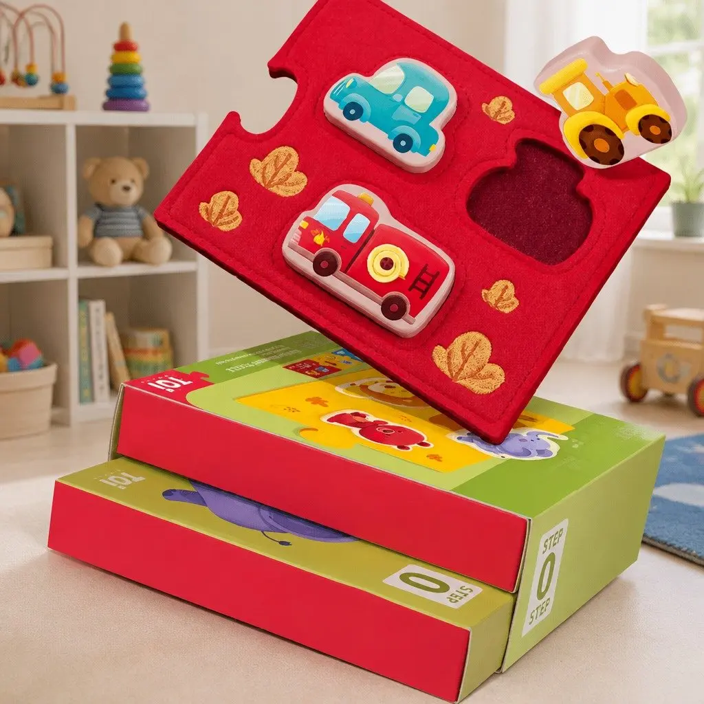 Wooden Puzzle Felt Board Educational Toy Step 0 for Toddlers Ages 1+ 3 Felt Boards 9 Pieces