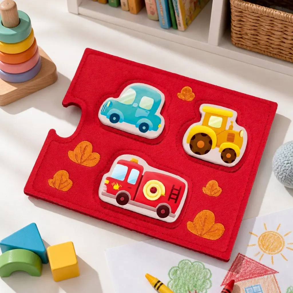 Wooden Puzzle Felt Board Educational Toy Step 0 for Toddlers Ages 1+ 3 Felt Boards 9 Pieces