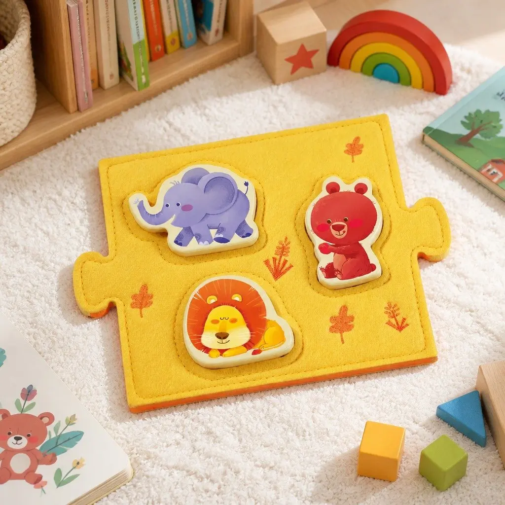 Wooden Puzzle Felt Board Educational Toy Step 0 for Toddlers Ages 1+ 3 Felt Boards 9 Pieces