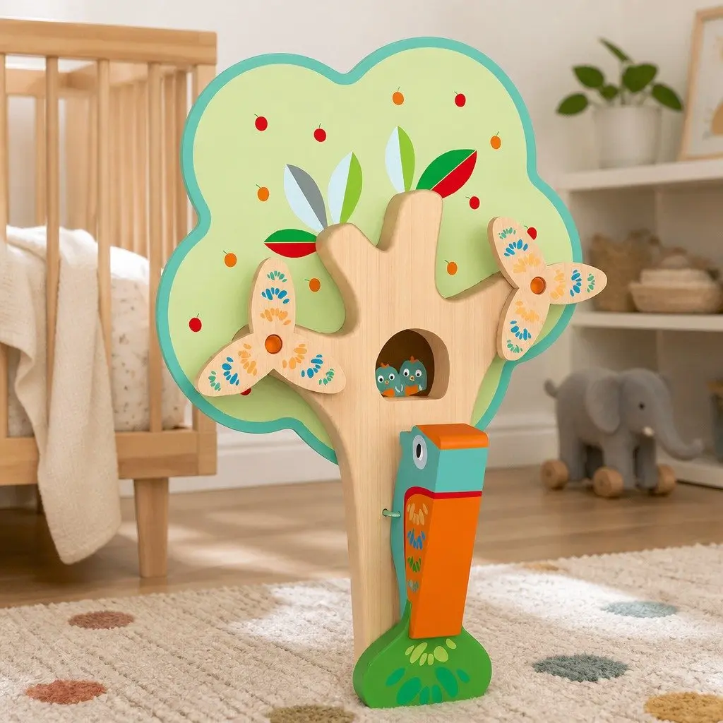 Wooden Wall Toy Busy Woodpecker Knocker Activity Toy 7.3in x 10.5in