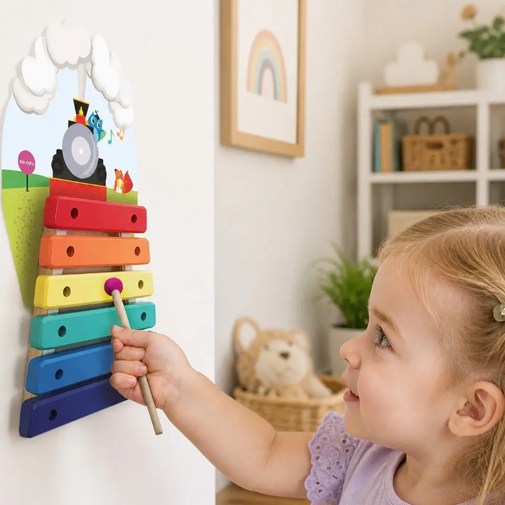 Wall-Mounted Musical Toy Rail Track Xylophone for Toddlers Educational 6.5in x 12.2in
