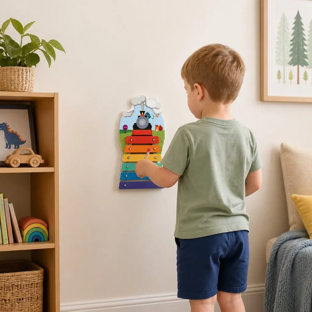 Wall-Mounted Musical Toy Rail Track Xylophone for Toddlers Educational 6.5in x 12.2in