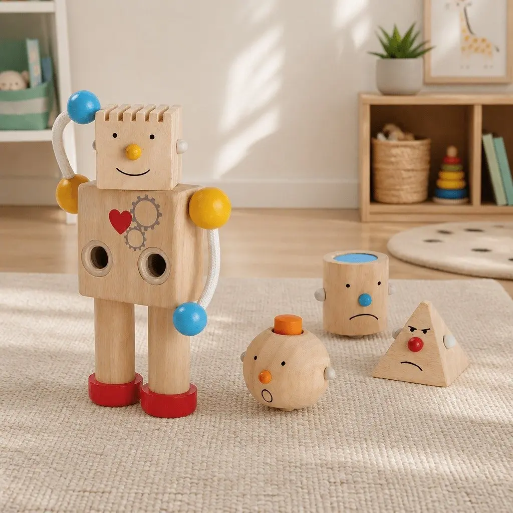 Robot Toy with Interchangeable Heads for Emotional Development 12cm W x 20cm H