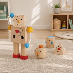 Build-A-Robot Toy with Interchangeable Heads for Kids Emotional Development Play