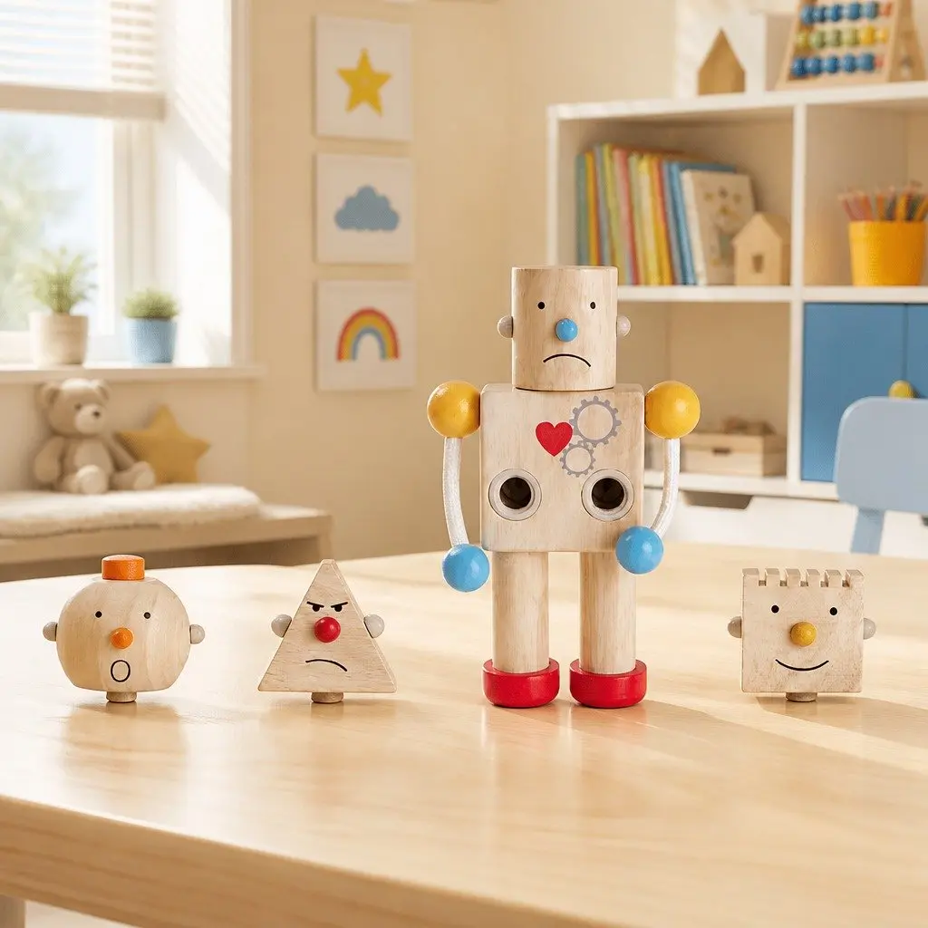 Robot Toy with Interchangeable Heads for Emotional Development 12cm W x 20cm H