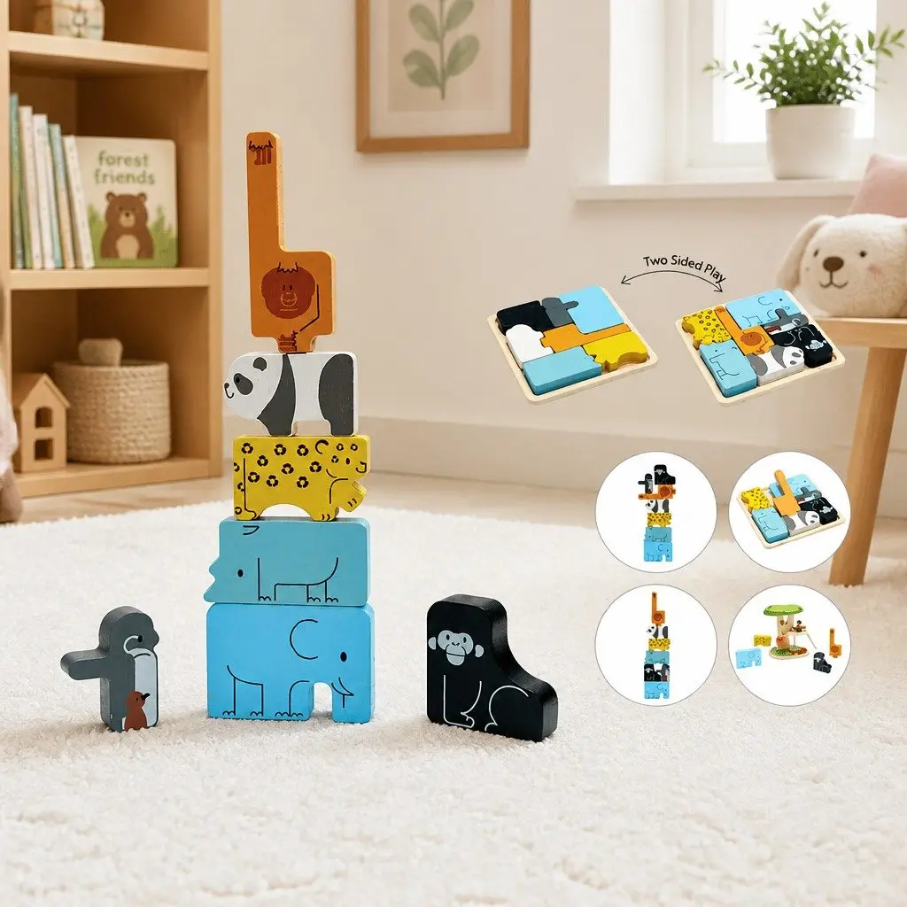 Wooden Animal Puzzle Game Seven Figures 17.2 cm