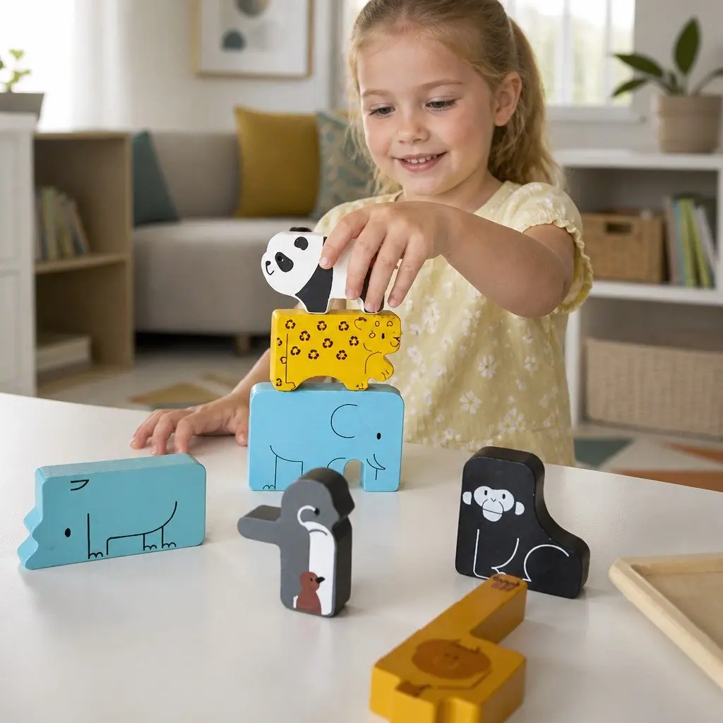 Wooden Animal Puzzle Game Seven Figures 17.2 cm