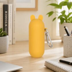 Bubble Tea Straw Reusable Extra Wide with Cleaner Travel Case Carabiner Yellow
