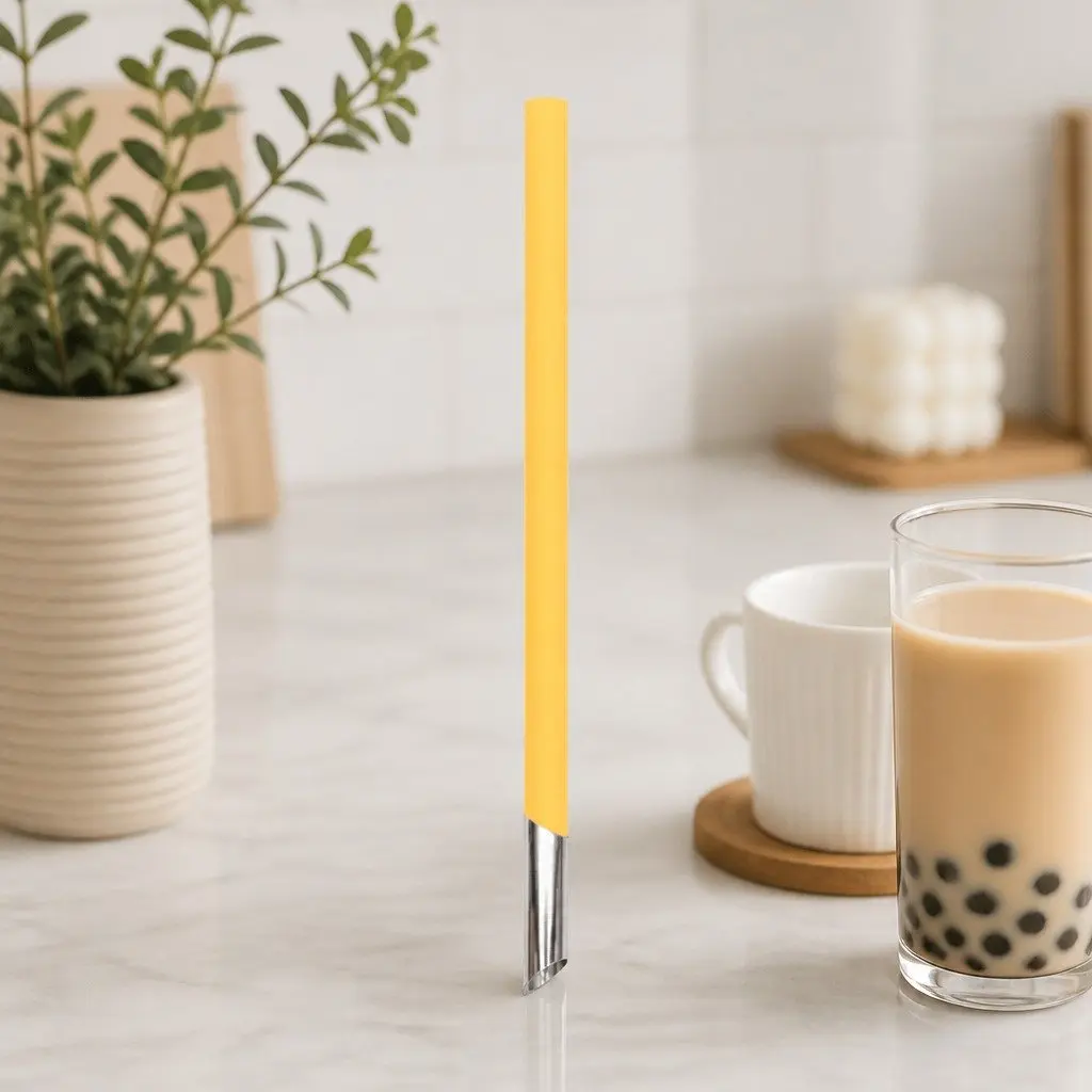 Reusable Extra Wide Bubble Tea Straw Set with Cleaner and Travel Case Yellow
